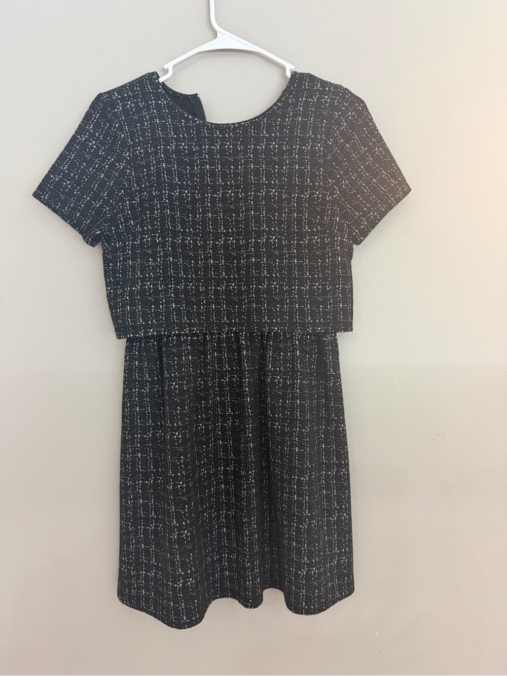 one clothing Black Tweed Short-Sleeve Fit & Flare Mini Dress